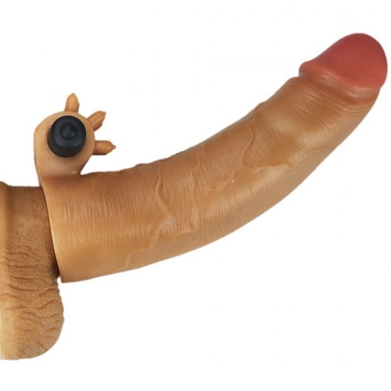 5 cm Uzatmalı Realistik Titreşimli Melez Penis Kılıfı