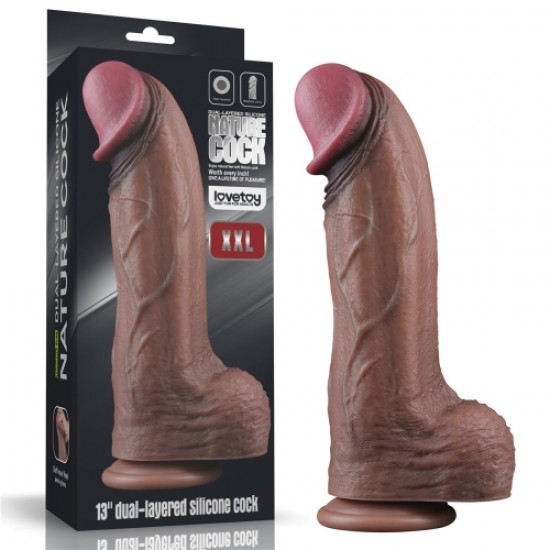 Yeni Nesil Çift Katmanlı 33 cm Realistik Dev Melez Dildo Penis