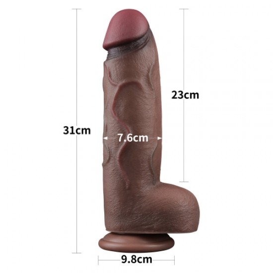 Yeni Nesil Çift Katmanlı 24,6 cm Realistik Dev Melez Dildo Penis